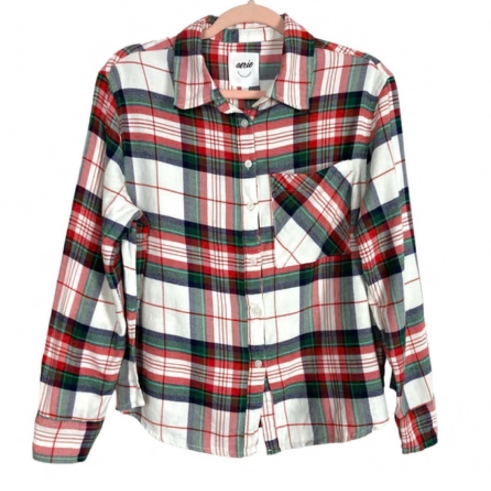 Aerie Plaid White/Red/Green Button-Up Shirt Size Small NWT